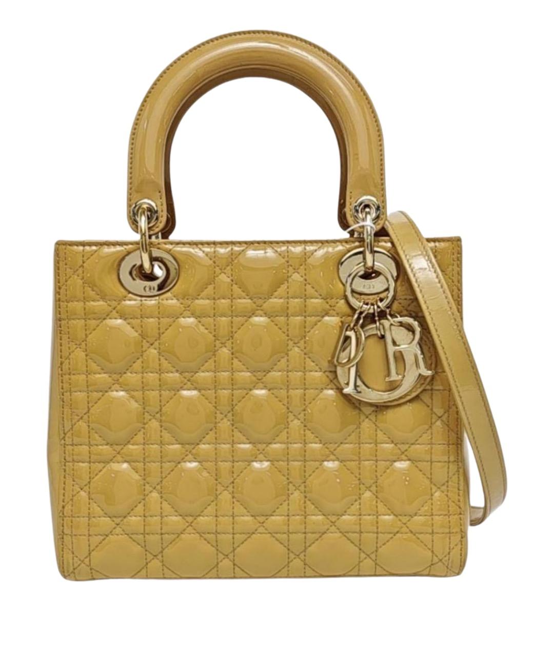 CHRISTIAN DIOR Желтая кожаная сумка с короткими ручками, фото 1