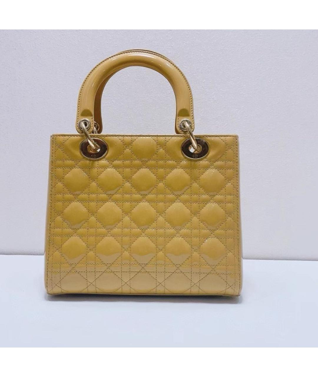 CHRISTIAN DIOR Желтая кожаная сумка с короткими ручками, фото 4