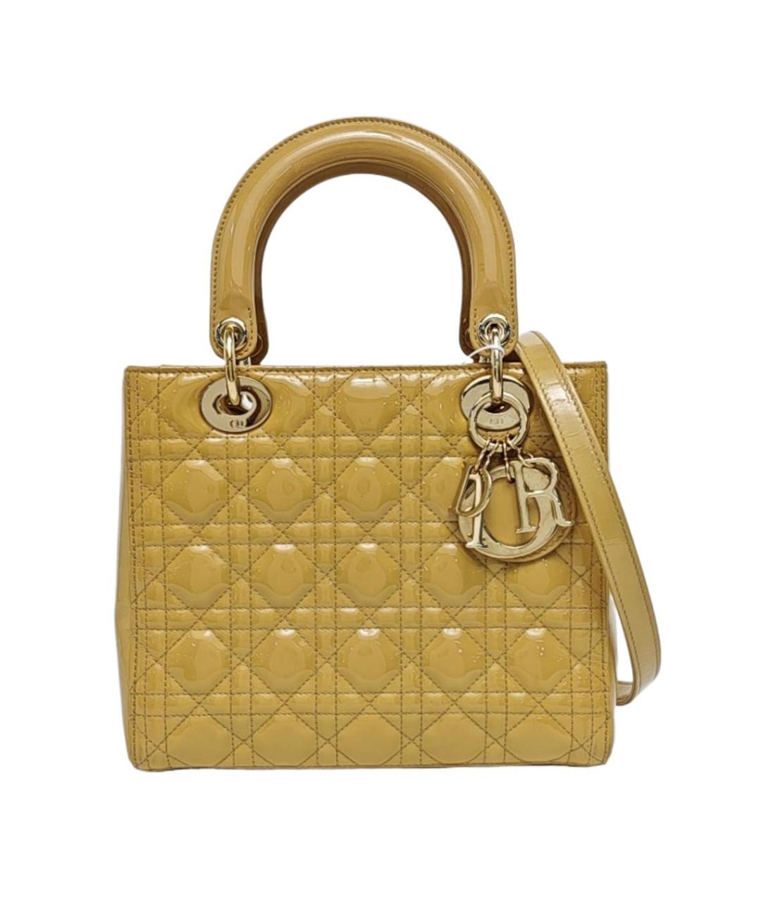 CHRISTIAN DIOR Желтая кожаная сумка с короткими ручками, фото 7