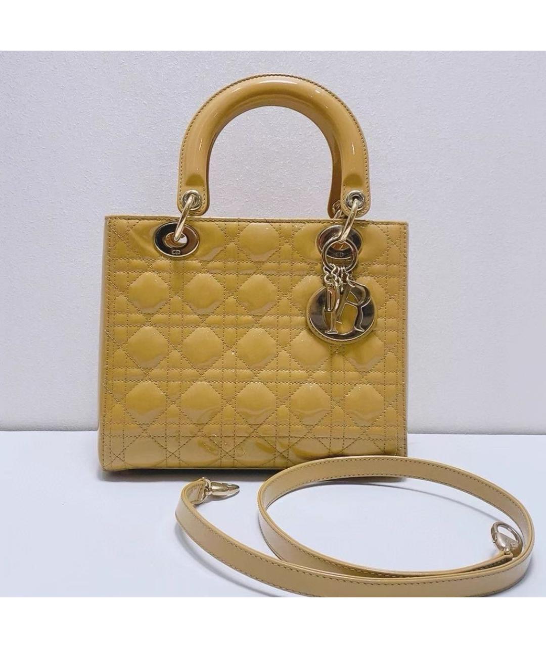 CHRISTIAN DIOR Желтая кожаная сумка с короткими ручками, фото 3