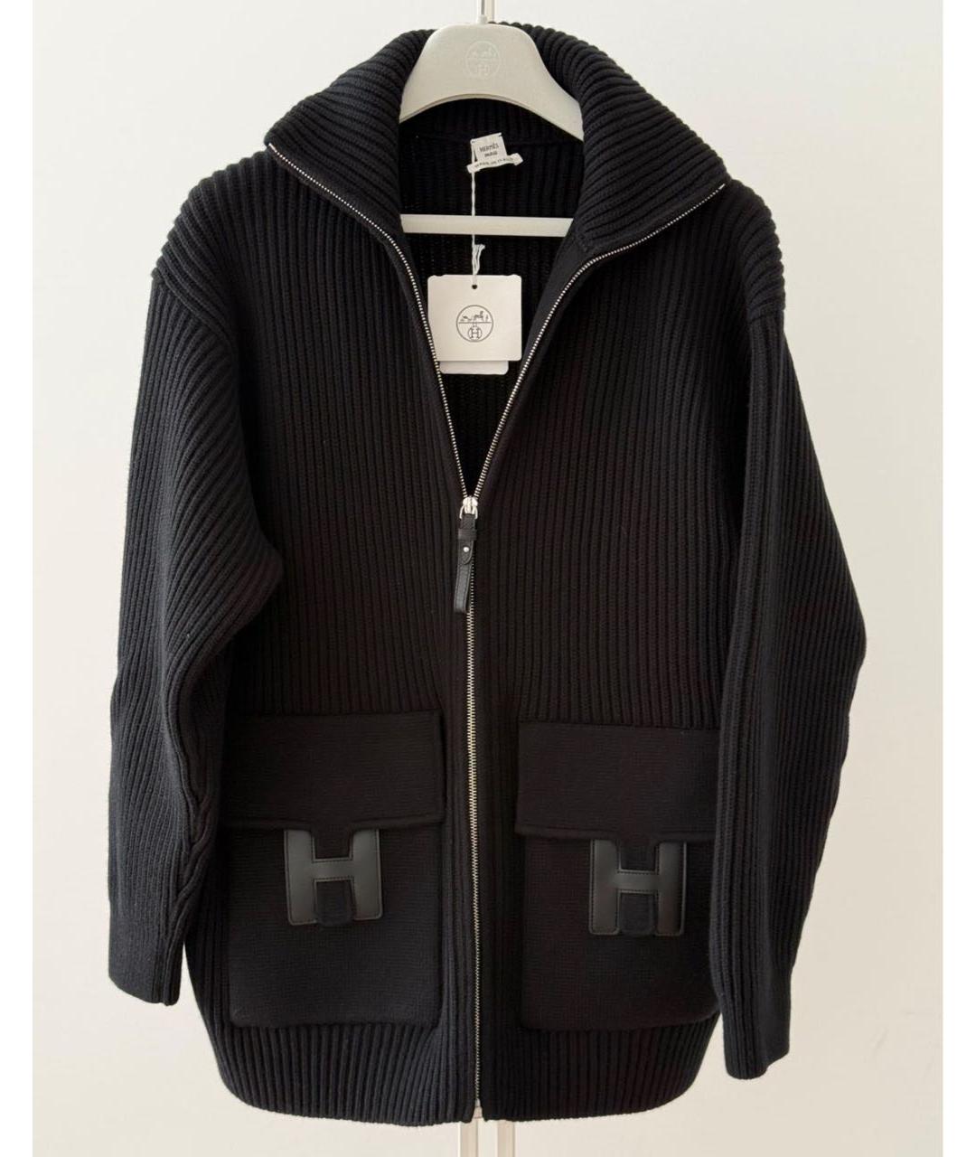 HERMES Черный кашемировый кардиган, фото 2