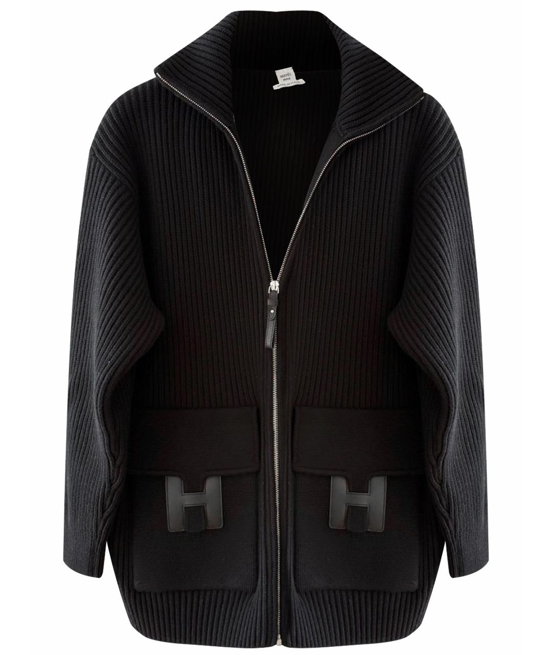 HERMES Черный кашемировый кардиган, фото 1