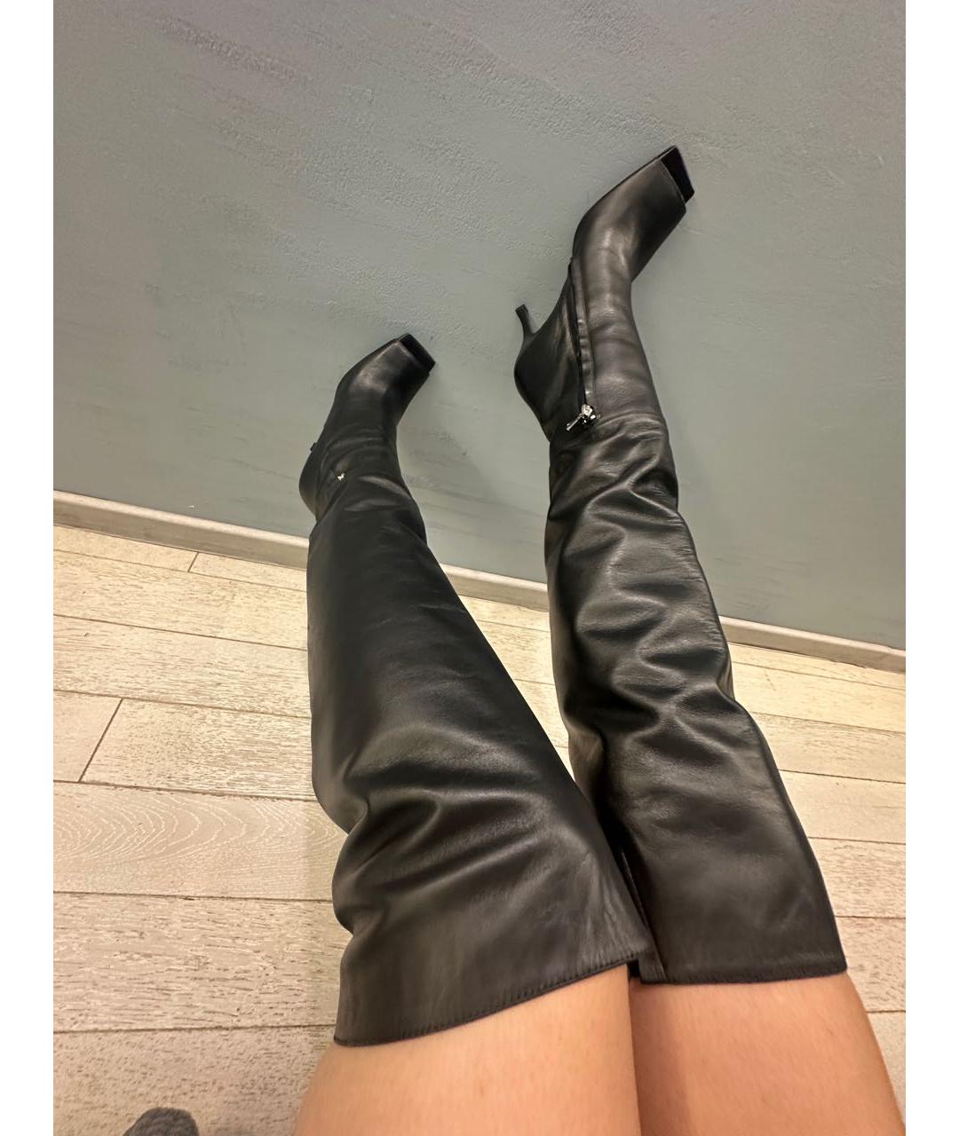 PATRIZIA PEPE Черные кожаные ботфорты, фото 4