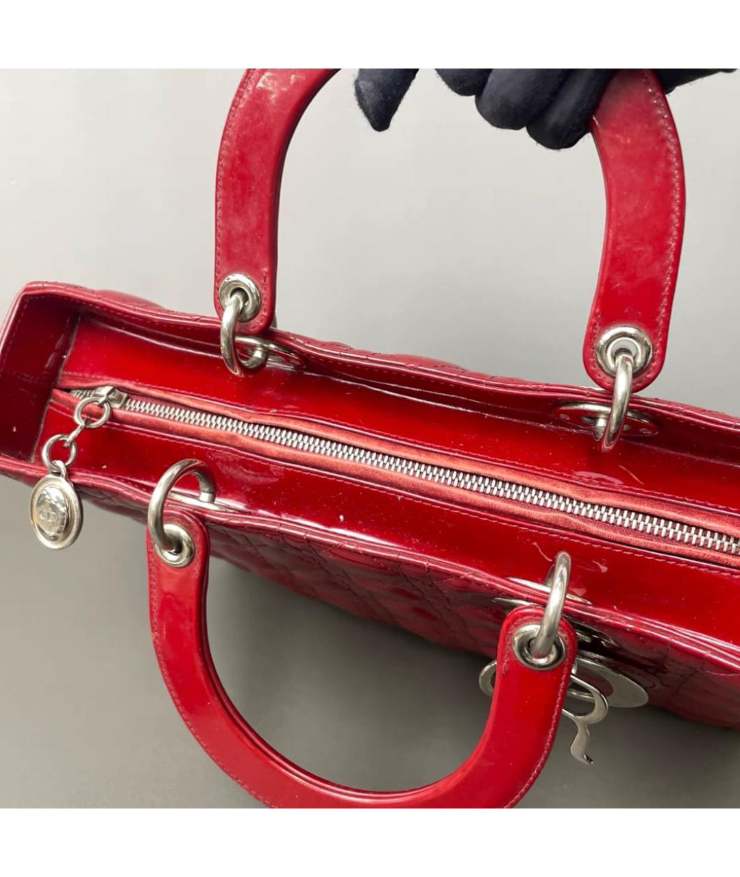 CHRISTIAN DIOR Красная кожаная сумка с короткими ручками, фото 7