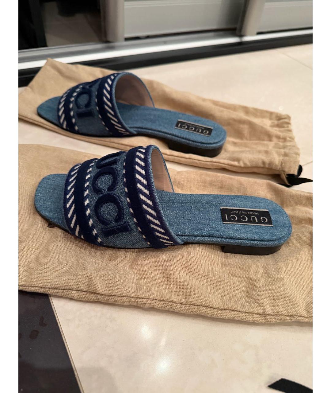 GUCCI Синие текстильные шлепанцы, фото 5