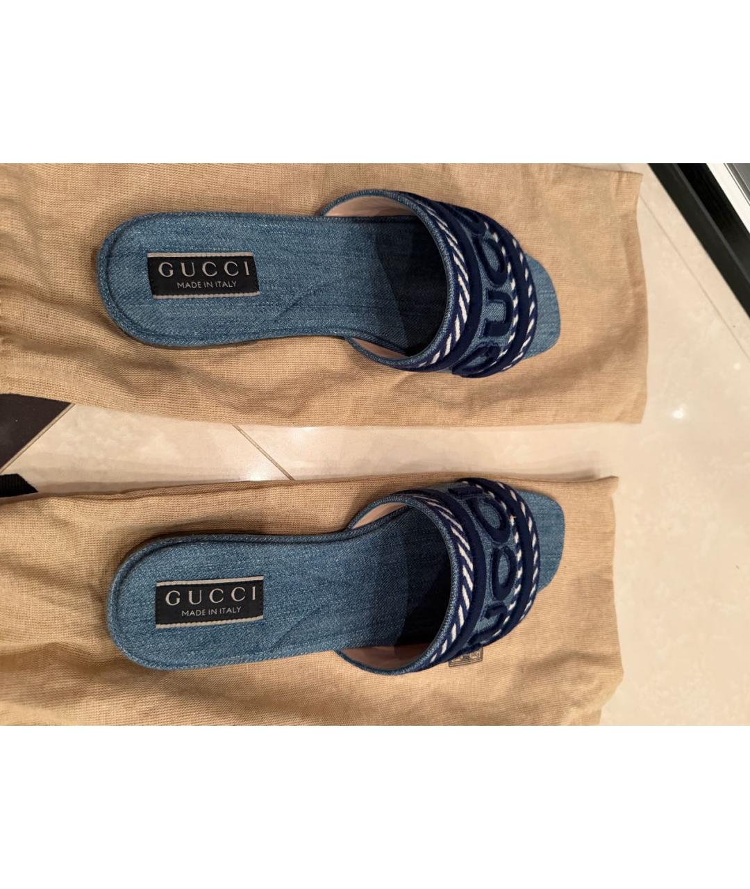 GUCCI Синие текстильные шлепанцы, фото 2