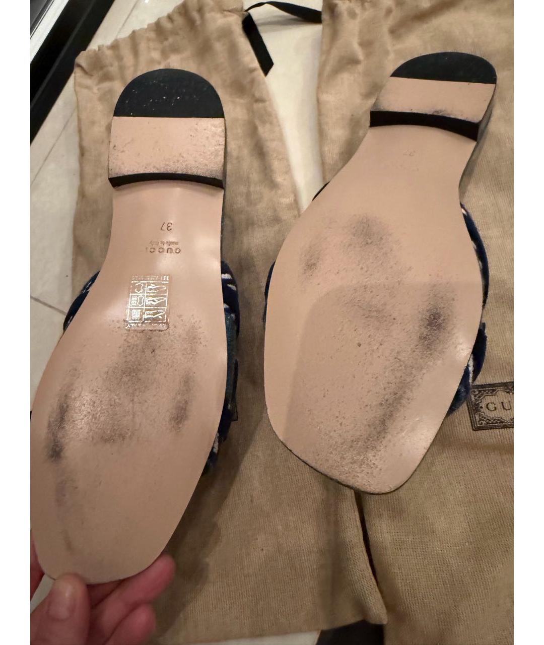 GUCCI Синие текстильные шлепанцы, фото 4