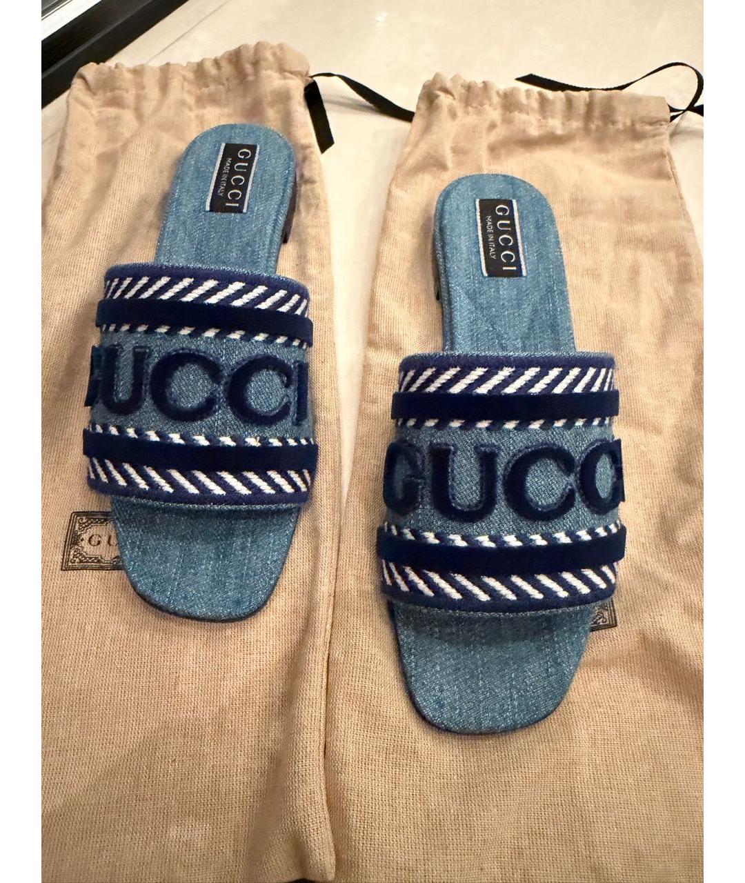 GUCCI Синие текстильные шлепанцы, фото 3