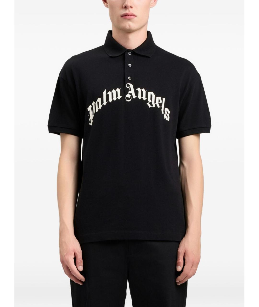 PALM ANGELS Черное хлопковое поло с коротким рукавом, фото 4