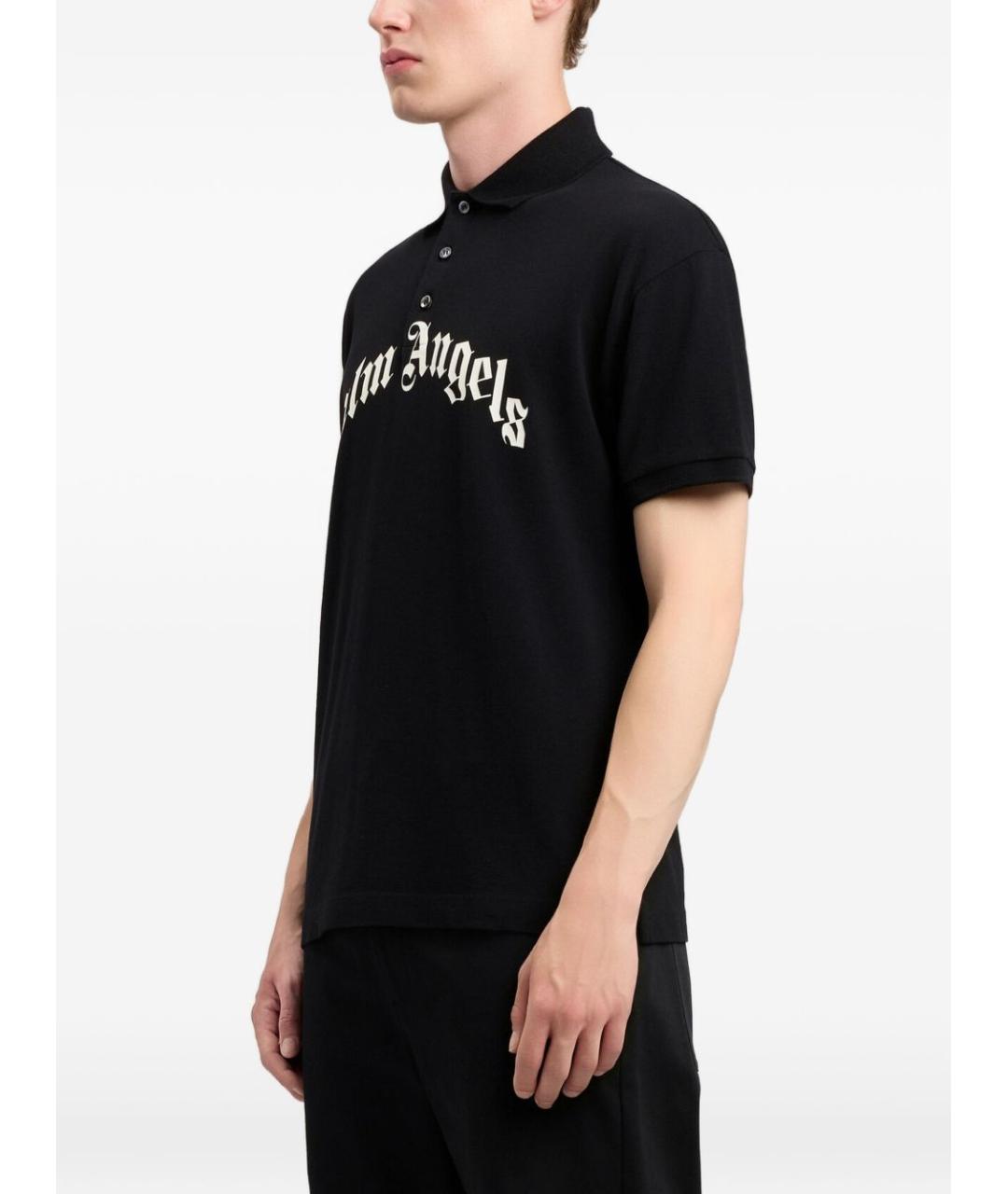 PALM ANGELS Черное хлопковое поло с коротким рукавом, фото 2