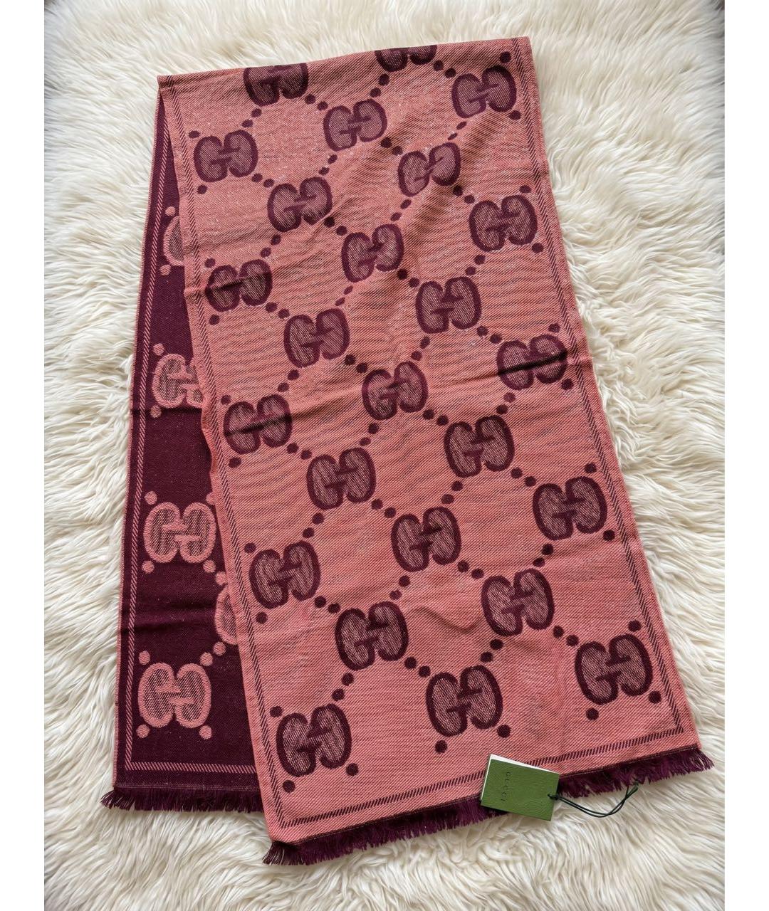 GUCCI Коралловый шерстяной шарф, фото 5