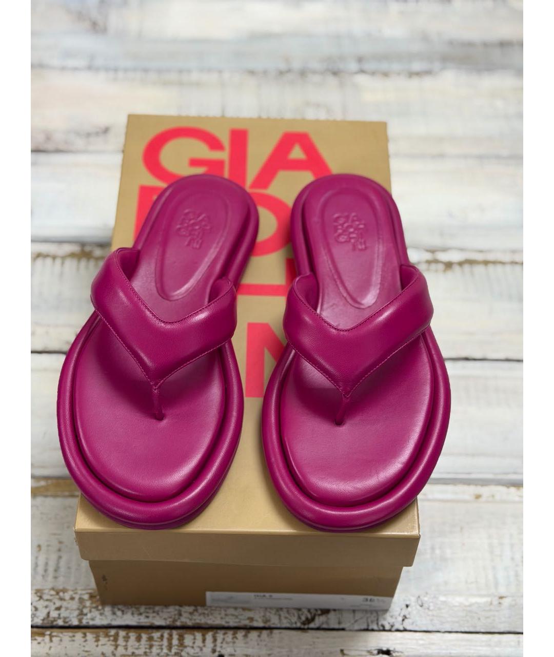GIABORGHINI Фуксия кожаные шлепанцы, фото 4