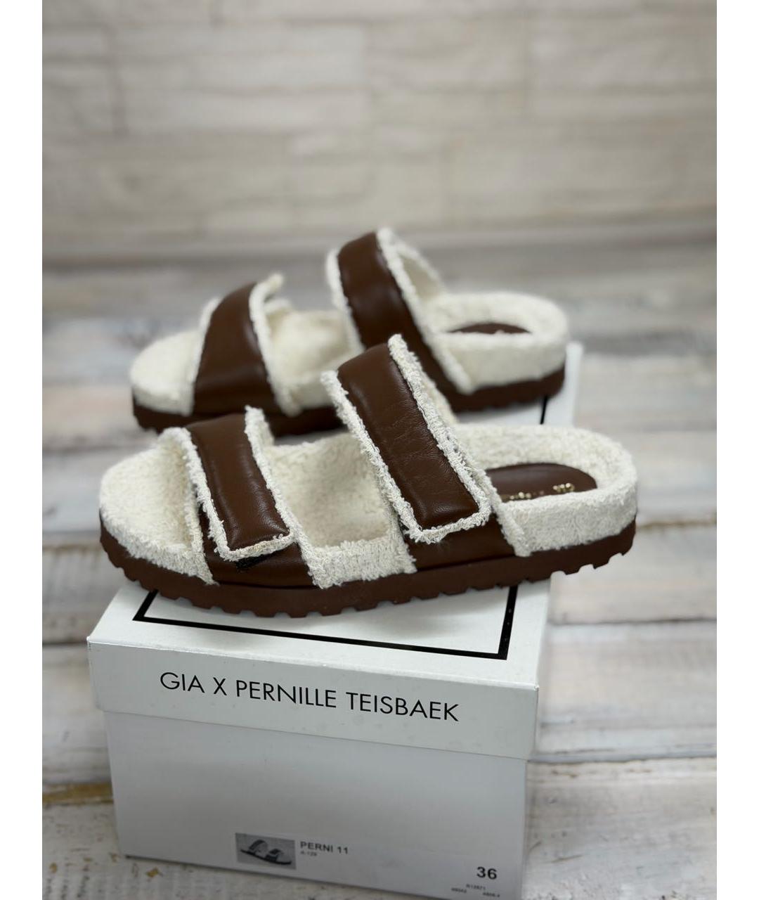 GIABORGHINI Коричневые кожаные шлепанцы, фото 9