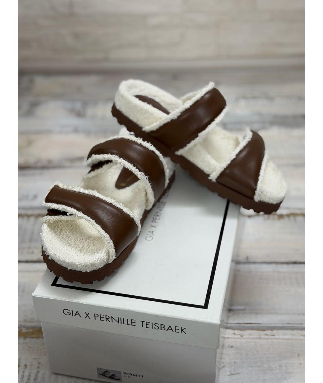 GIABORGHINI Коричневые кожаные шлепанцы, фото 6