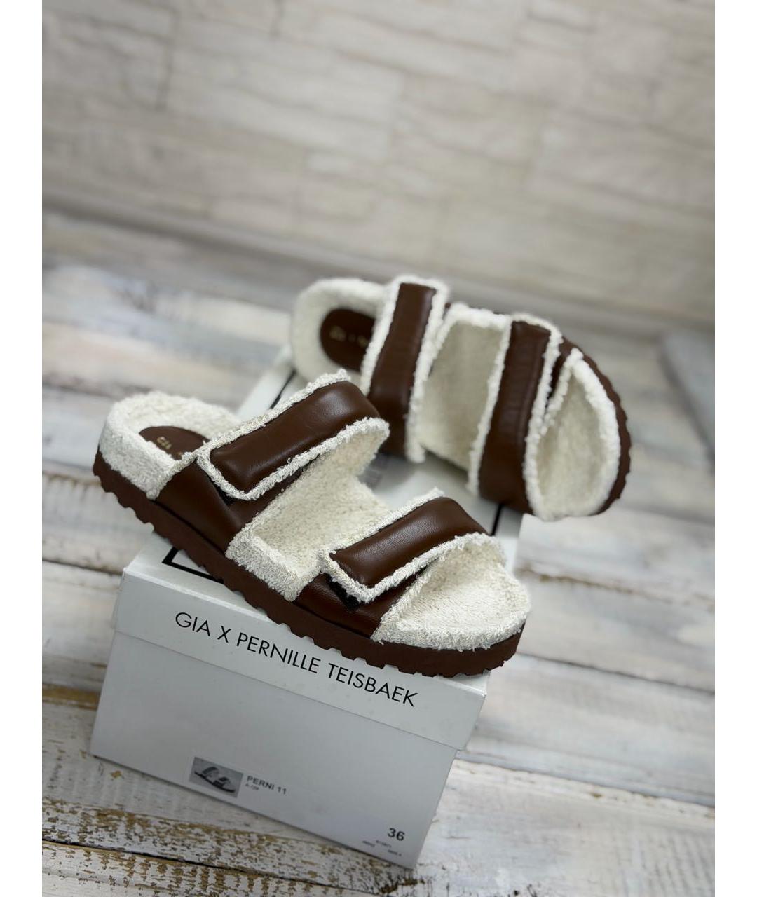 GIABORGHINI Коричневые кожаные шлепанцы, фото 7