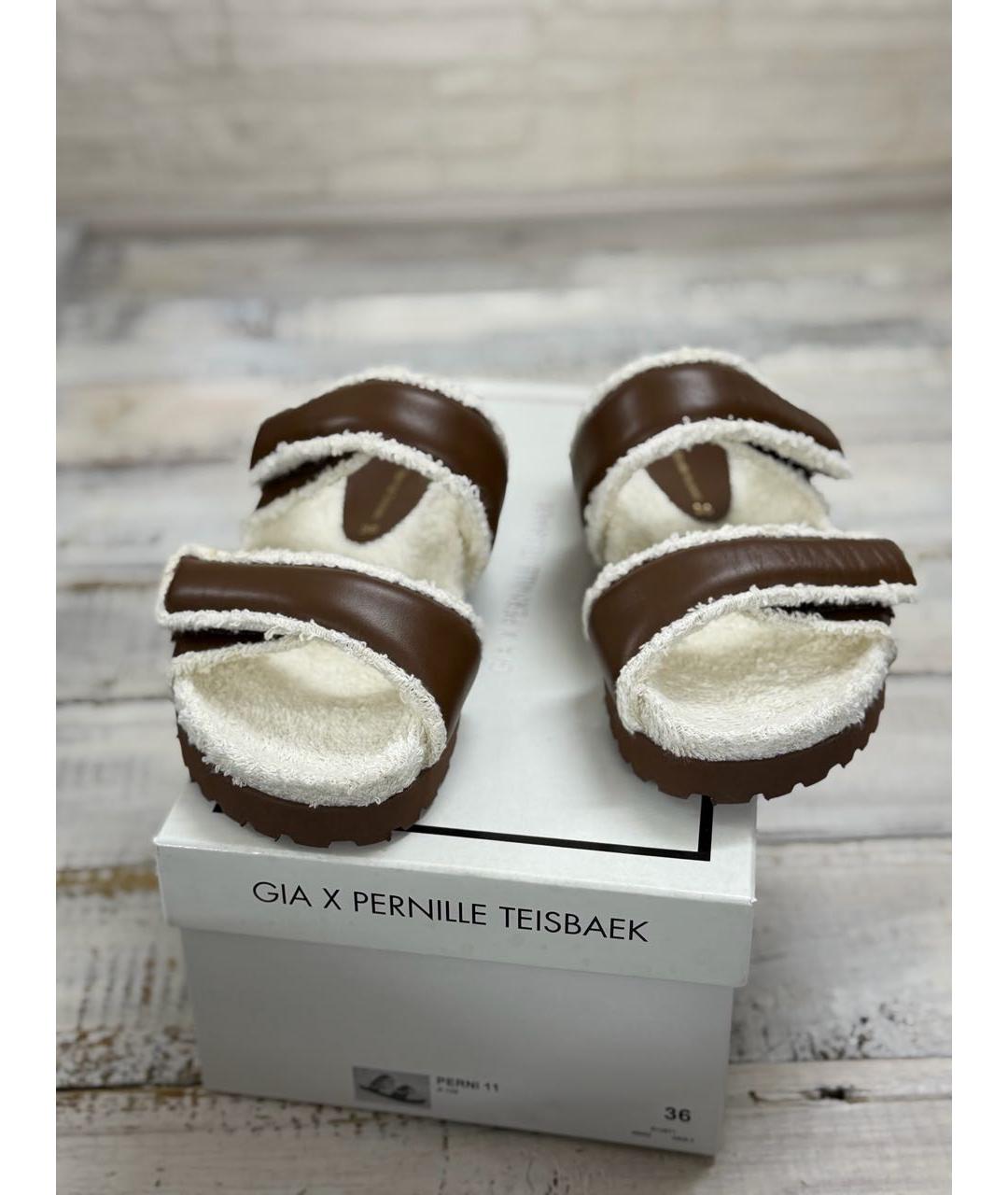 GIABORGHINI Коричневые кожаные шлепанцы, фото 3