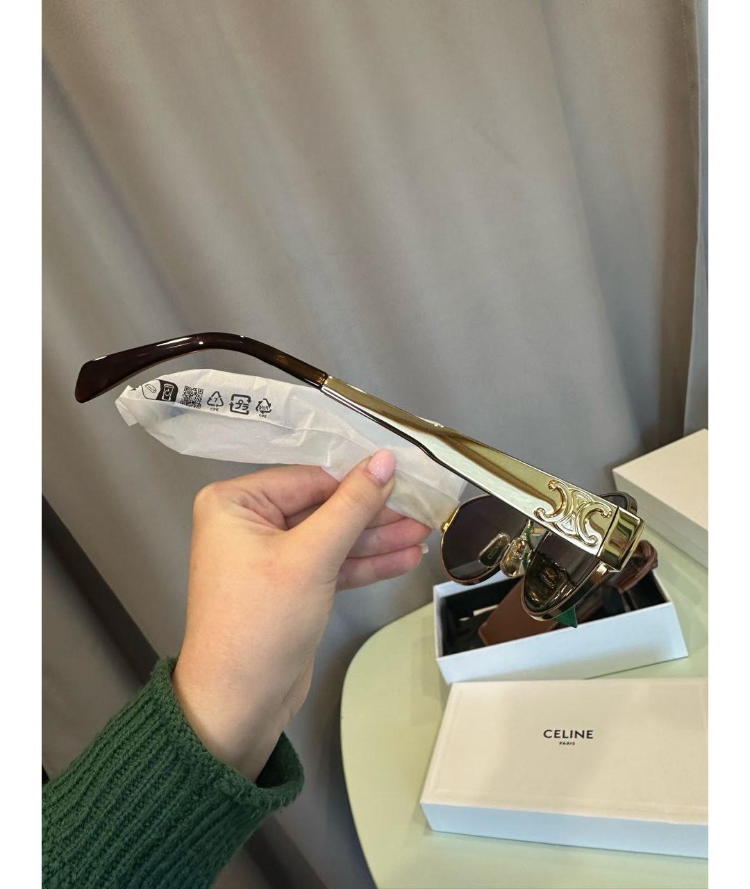CELINE Золотые металлические солнцезащитные очки, фото 2