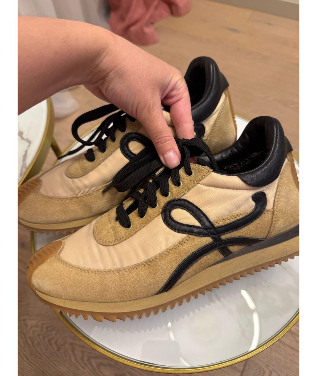 LOEWE Коричневые текстильные кроссовки, фото 2