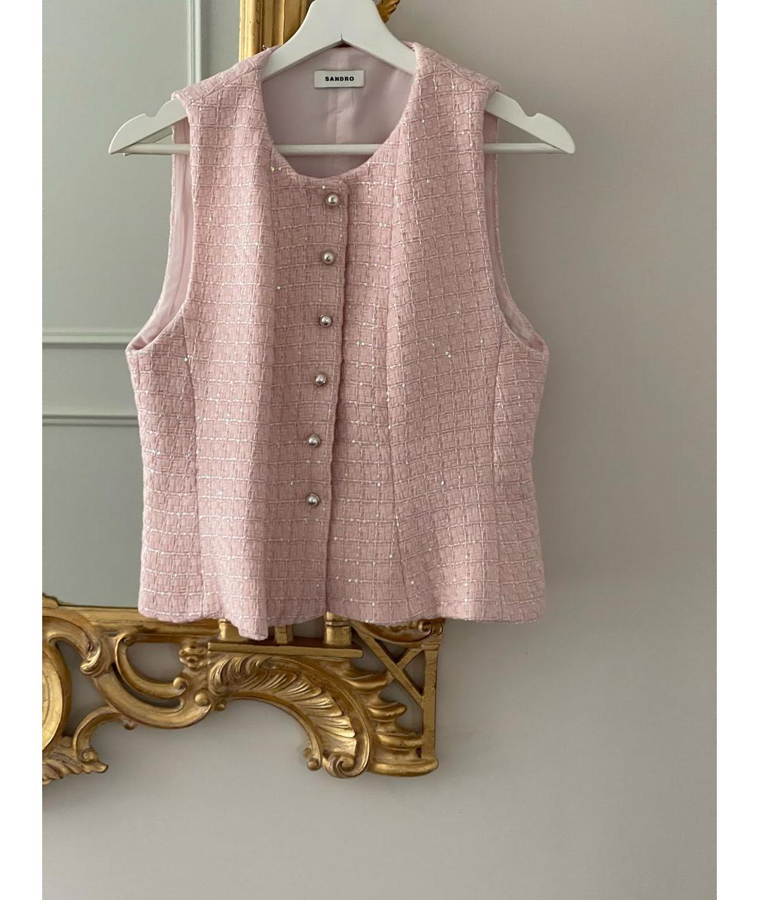 SANDRO Розовый твидовый жилет, фото 4