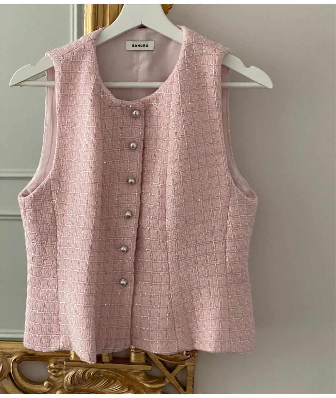 SANDRO Розовый твидовый жилет, фото 5