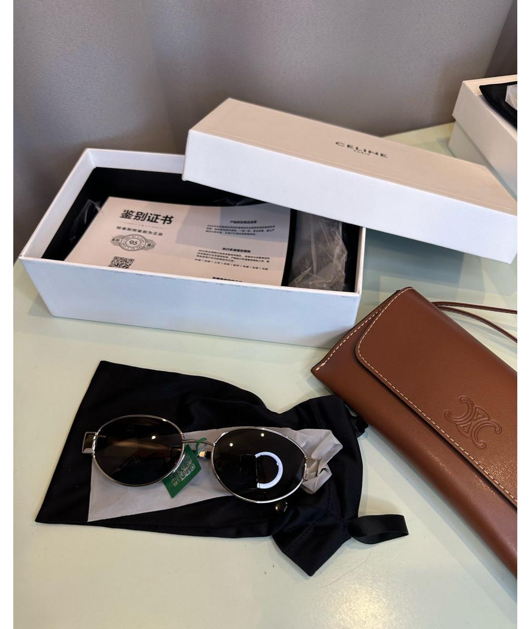 CELINE Серебряные металлические солнцезащитные очки, фото 5