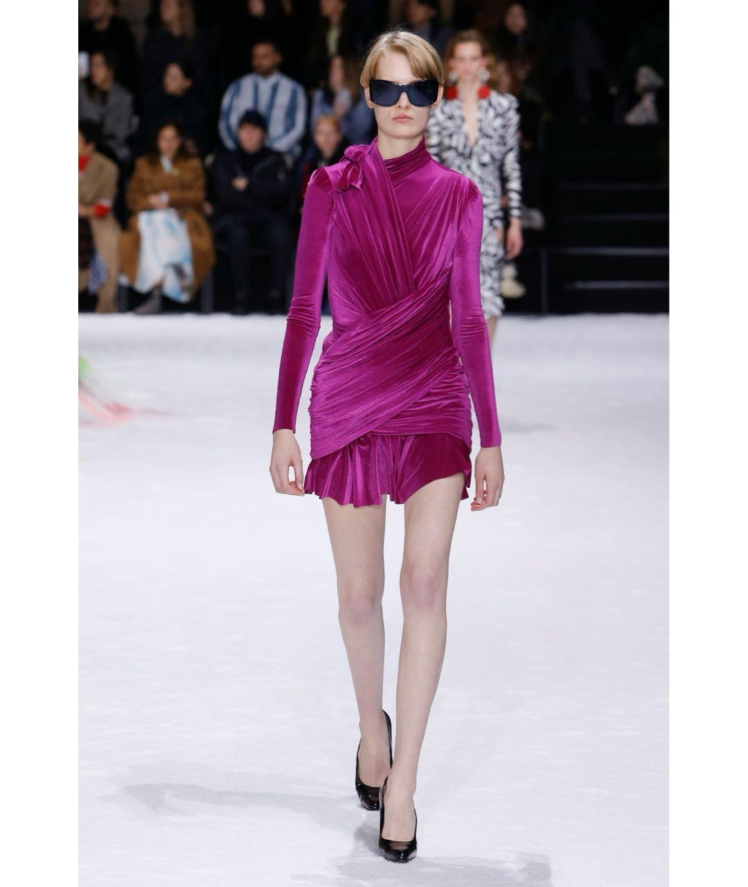 BALENCIAGA Фуксия бархатное коктейльное платье, фото 2