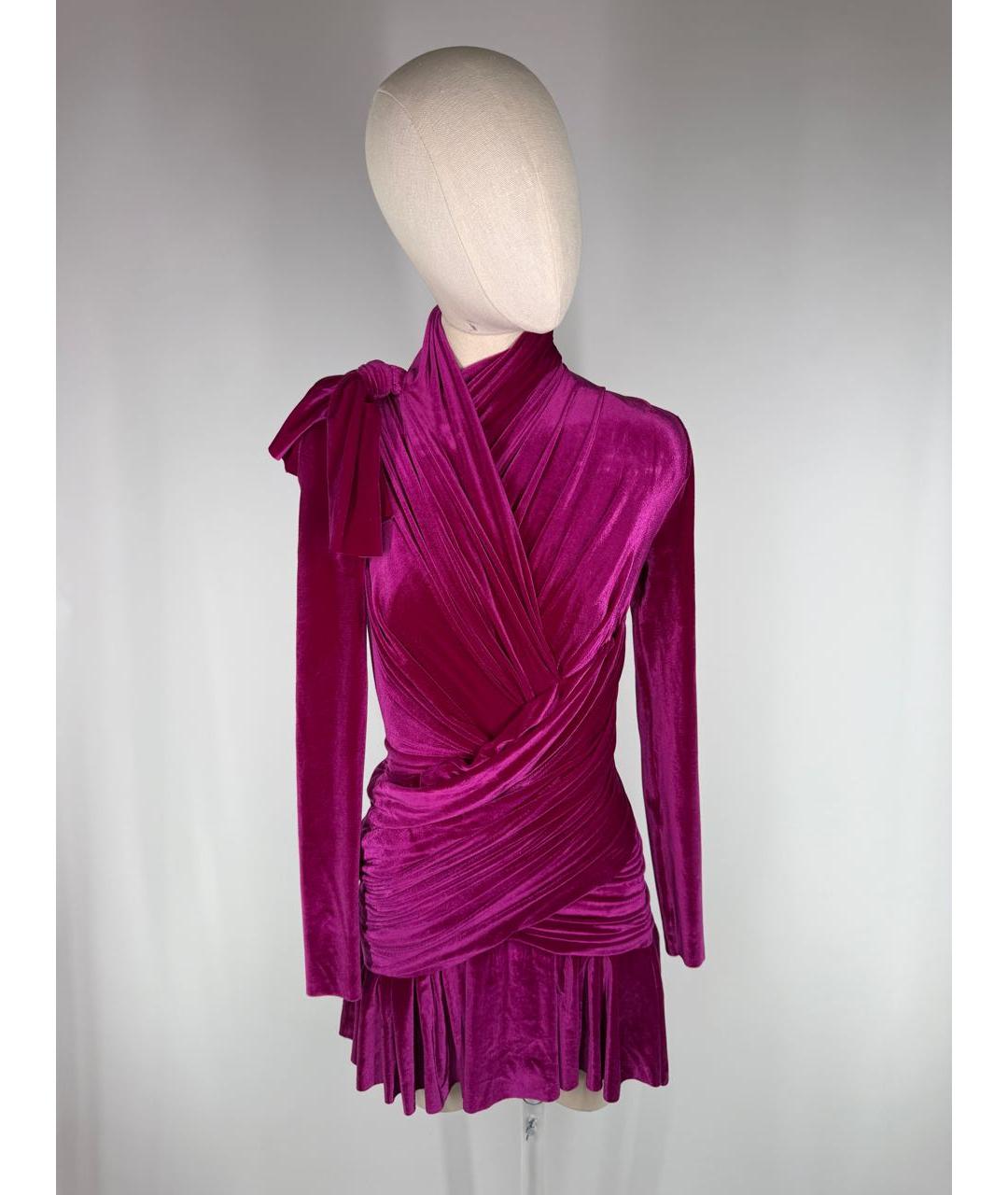 BALENCIAGA Фуксия бархатное коктейльное платье, фото 7