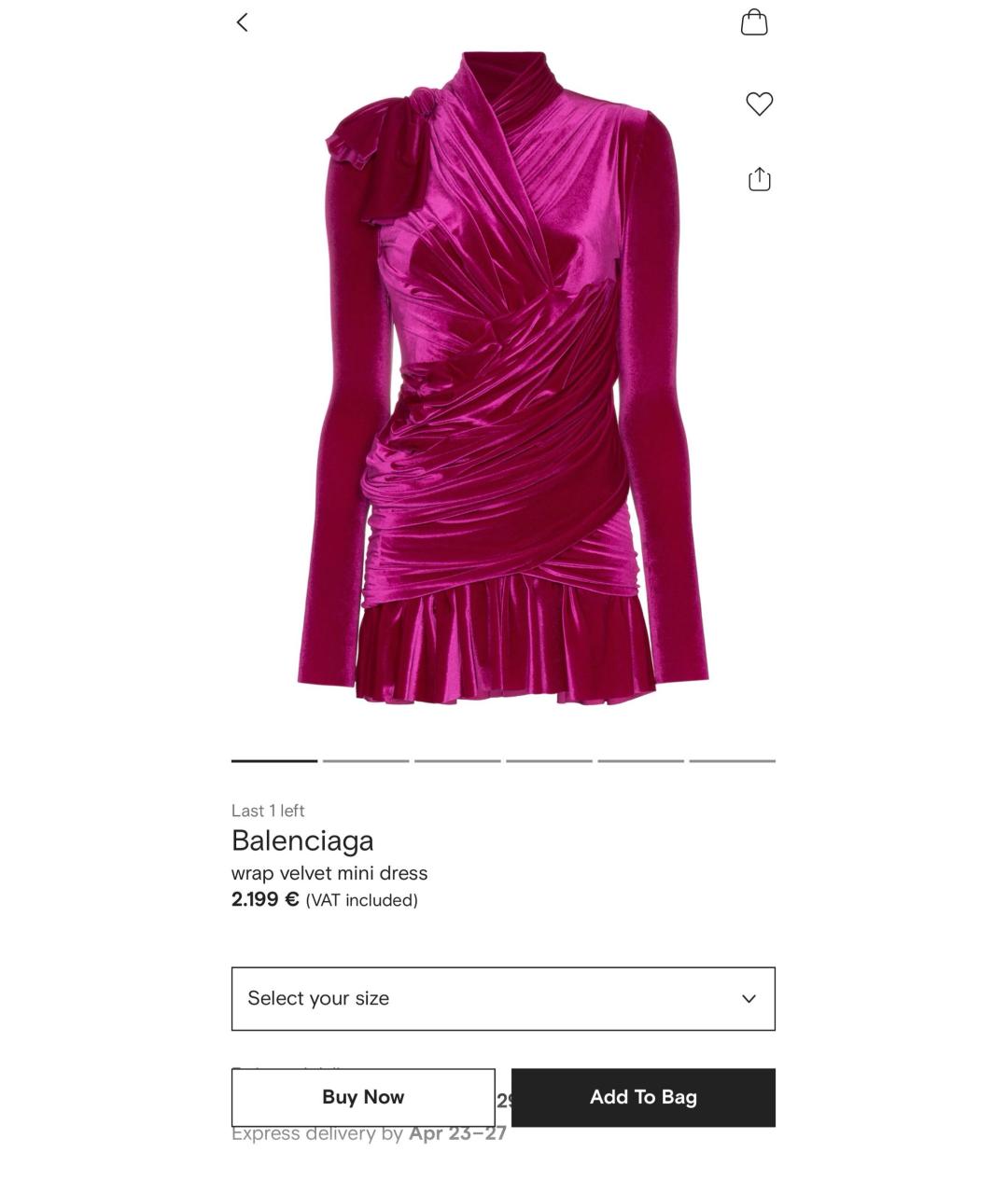 BALENCIAGA Фуксия бархатное коктейльное платье, фото 3