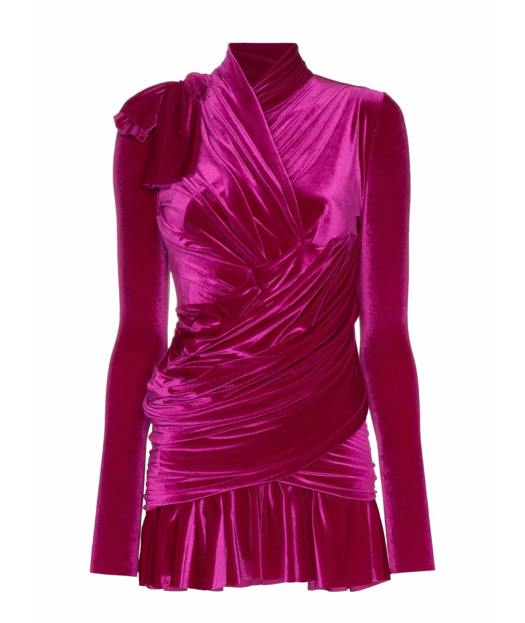 BALENCIAGA Фуксия бархатное коктейльное платье, фото 1