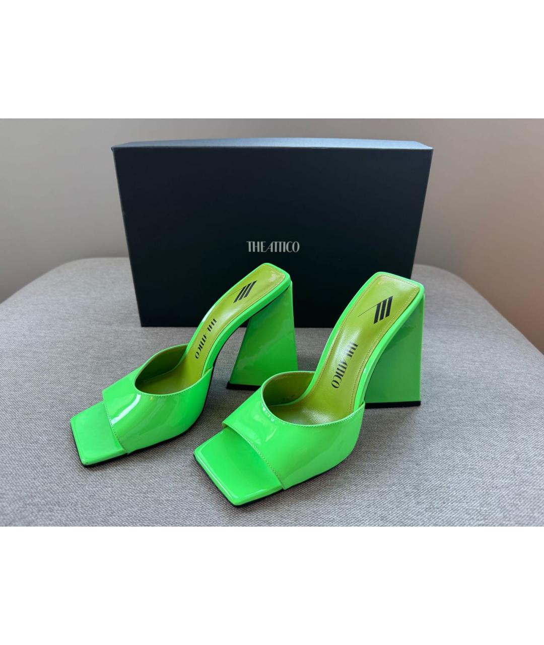 THE ATTICO Салатовые кожаные мюли, фото 2