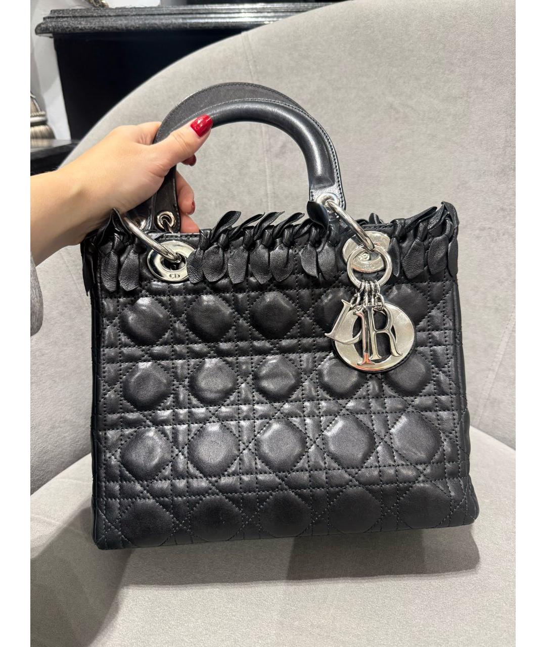 CHRISTIAN DIOR Черная кожаная сумка с короткими ручками, фото 2