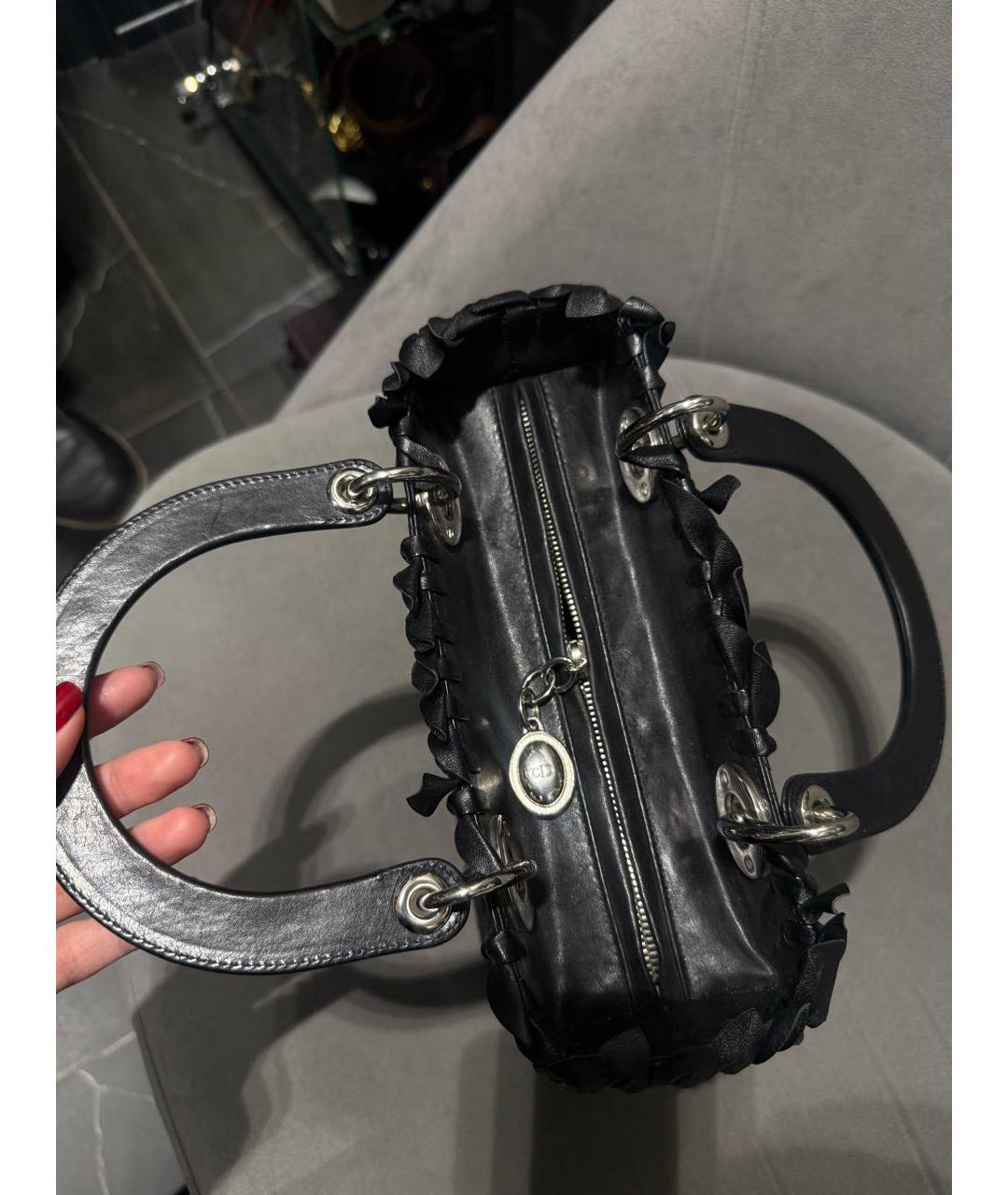 CHRISTIAN DIOR Черная кожаная сумка с короткими ручками, фото 6