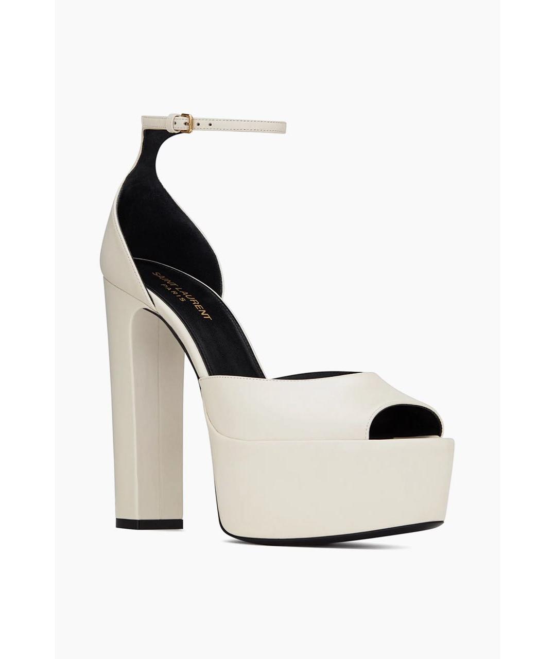 SAINT LAURENT Бежевые кожаные босоножки, фото 4