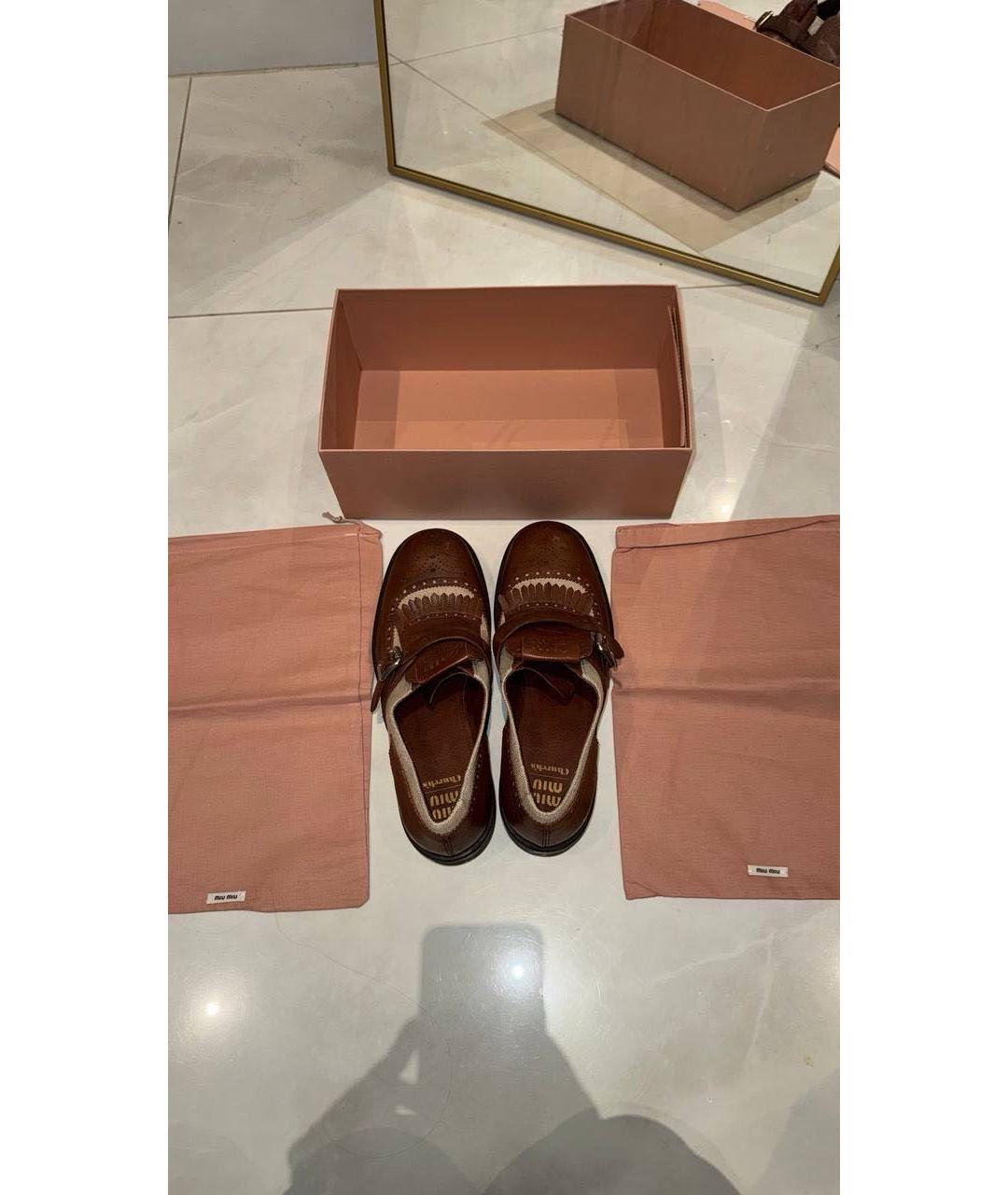 MIU MIU Коричневые кожаные лоферы, фото 6