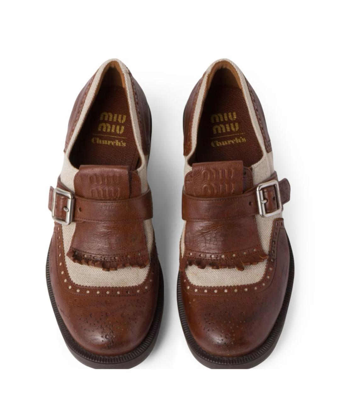 MIU MIU Коричневые кожаные лоферы, фото 2