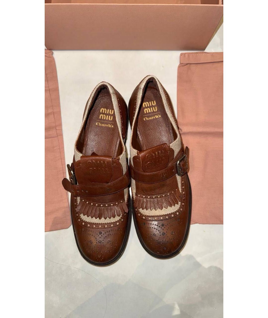 MIU MIU Коричневые кожаные лоферы, фото 7
