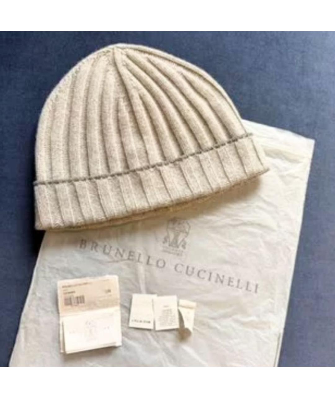 BRUNELLO CUCINELLI Бежевая кашемировая шапка, фото 4