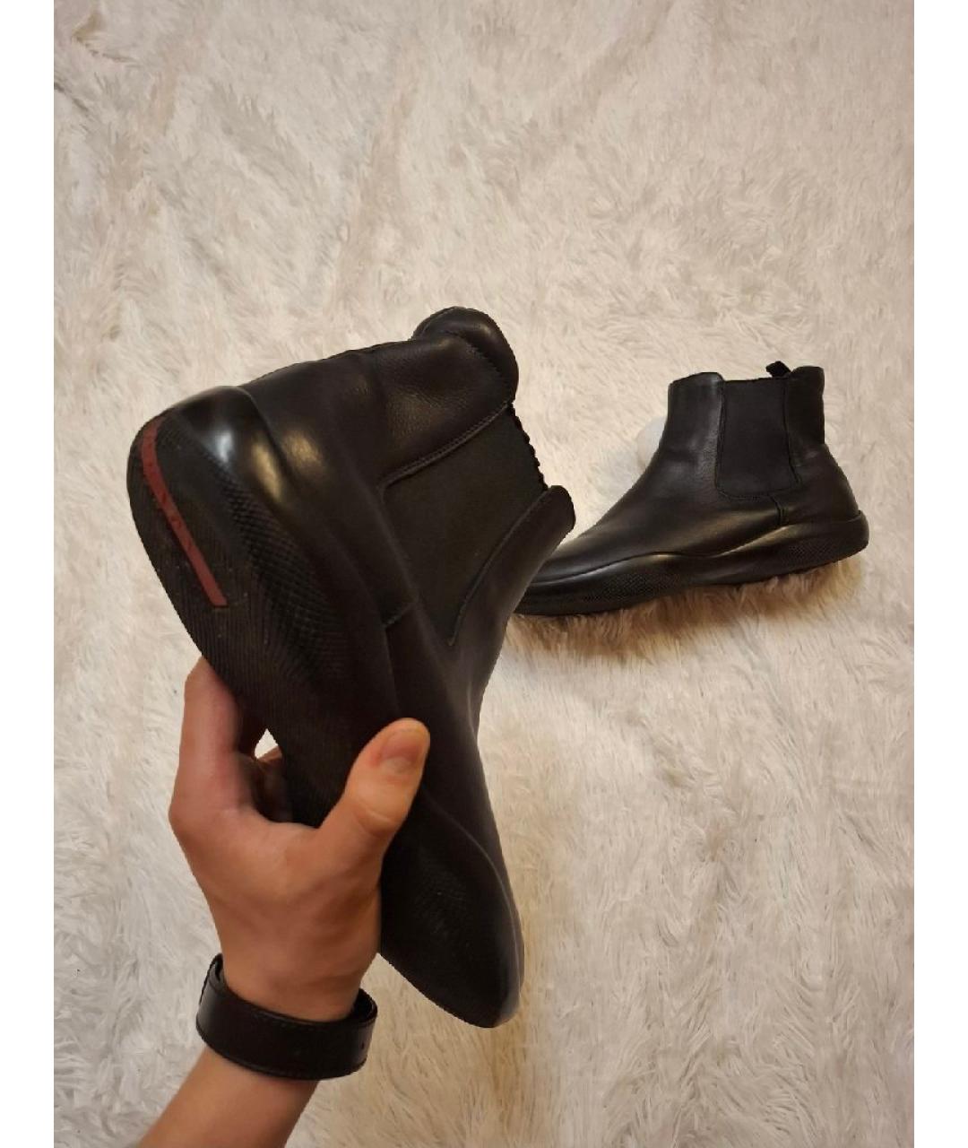 PRADA Черные кожаные высокие ботинки, фото 2