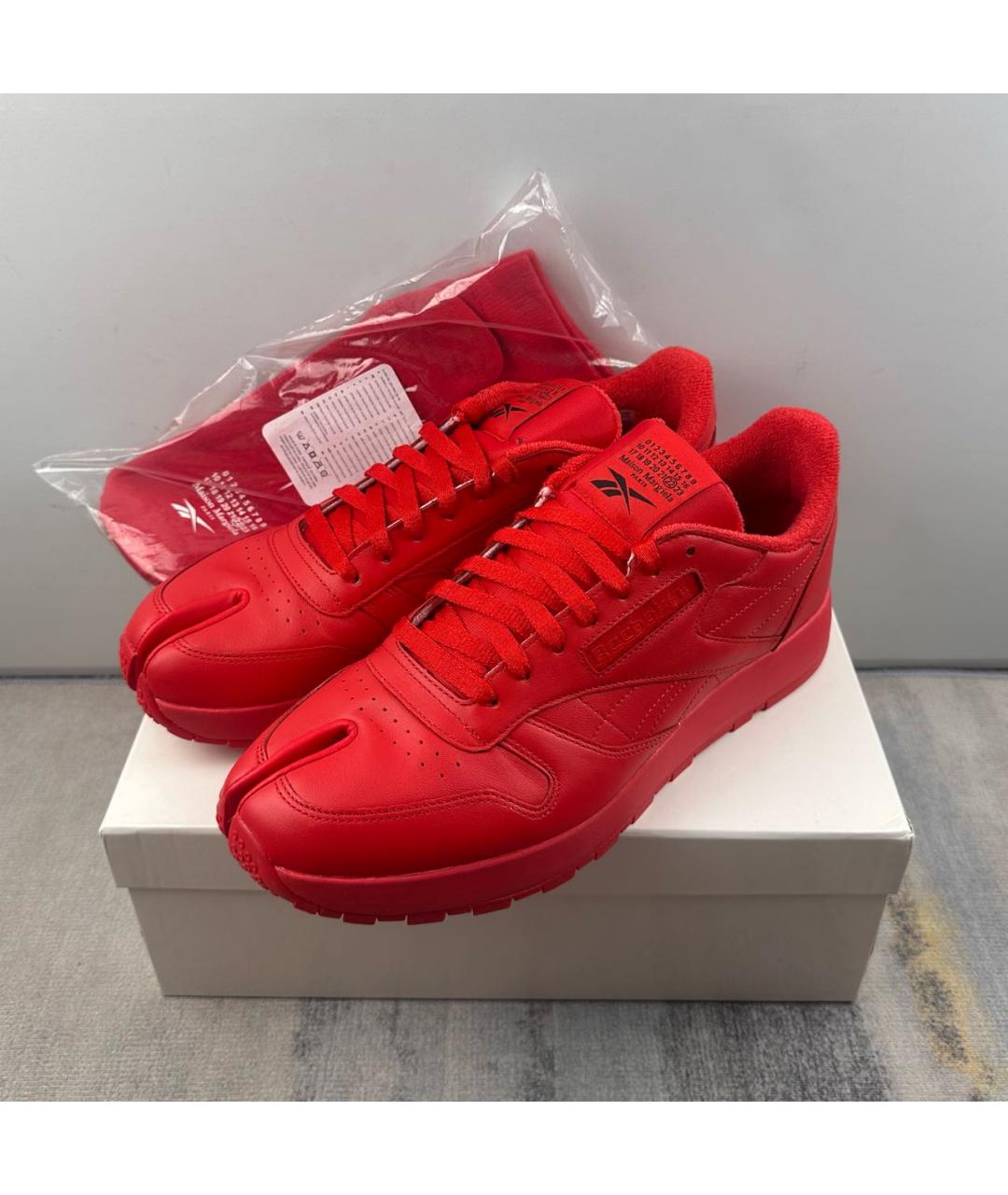 MAISON MARGIELA Красные кожаные низкие кроссовки / кеды, фото 2