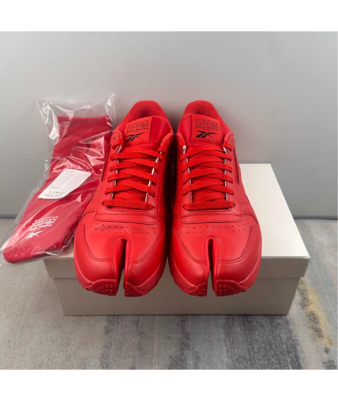 MAISON MARGIELA Красные кожаные низкие кроссовки / кеды, фото 3