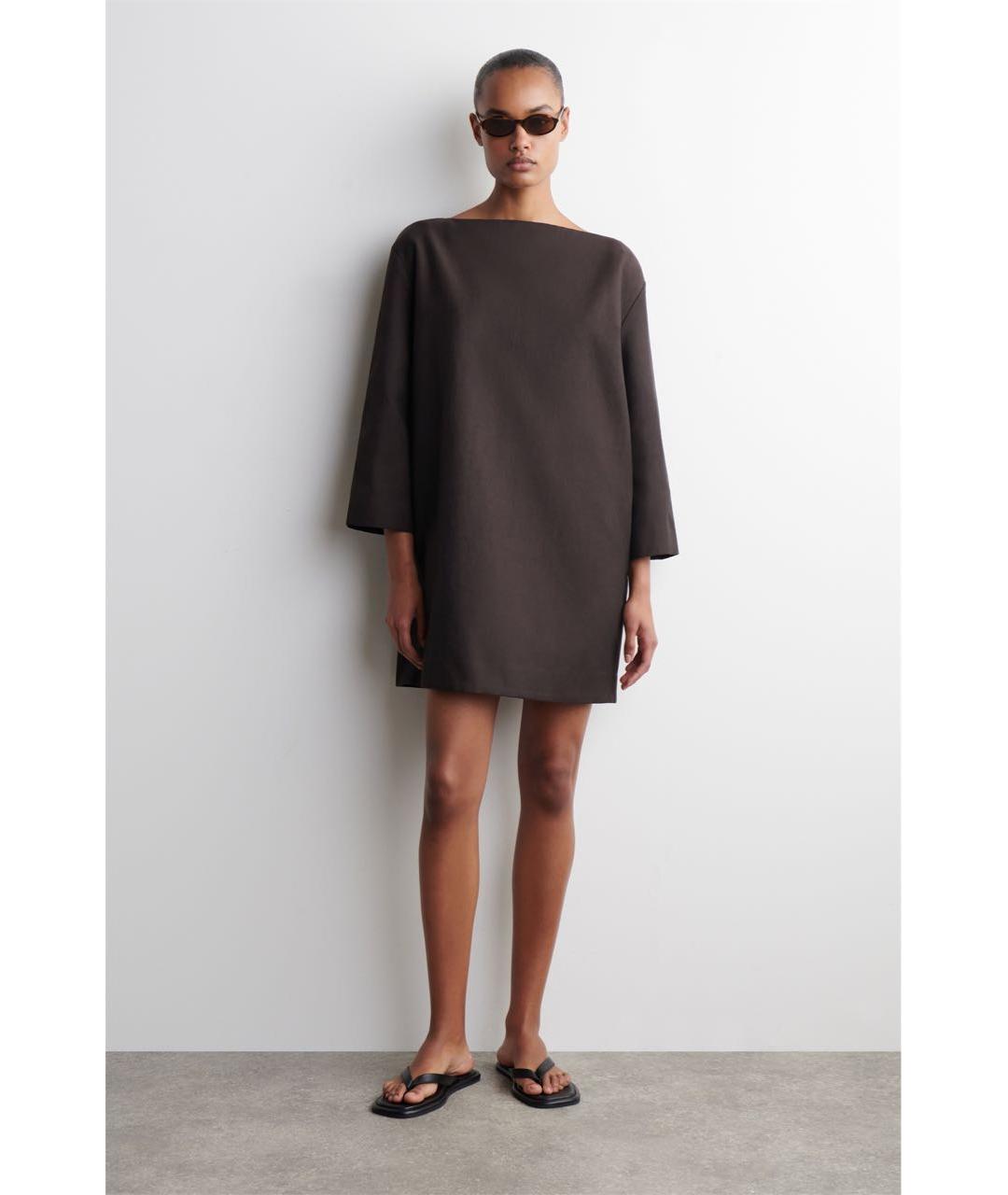 COS Коричневое хлопковое повседневное платье, фото 5