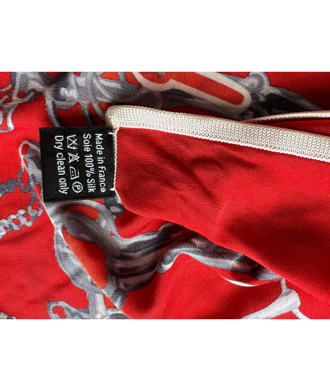HERMES Красный шелковый платок, фото 4