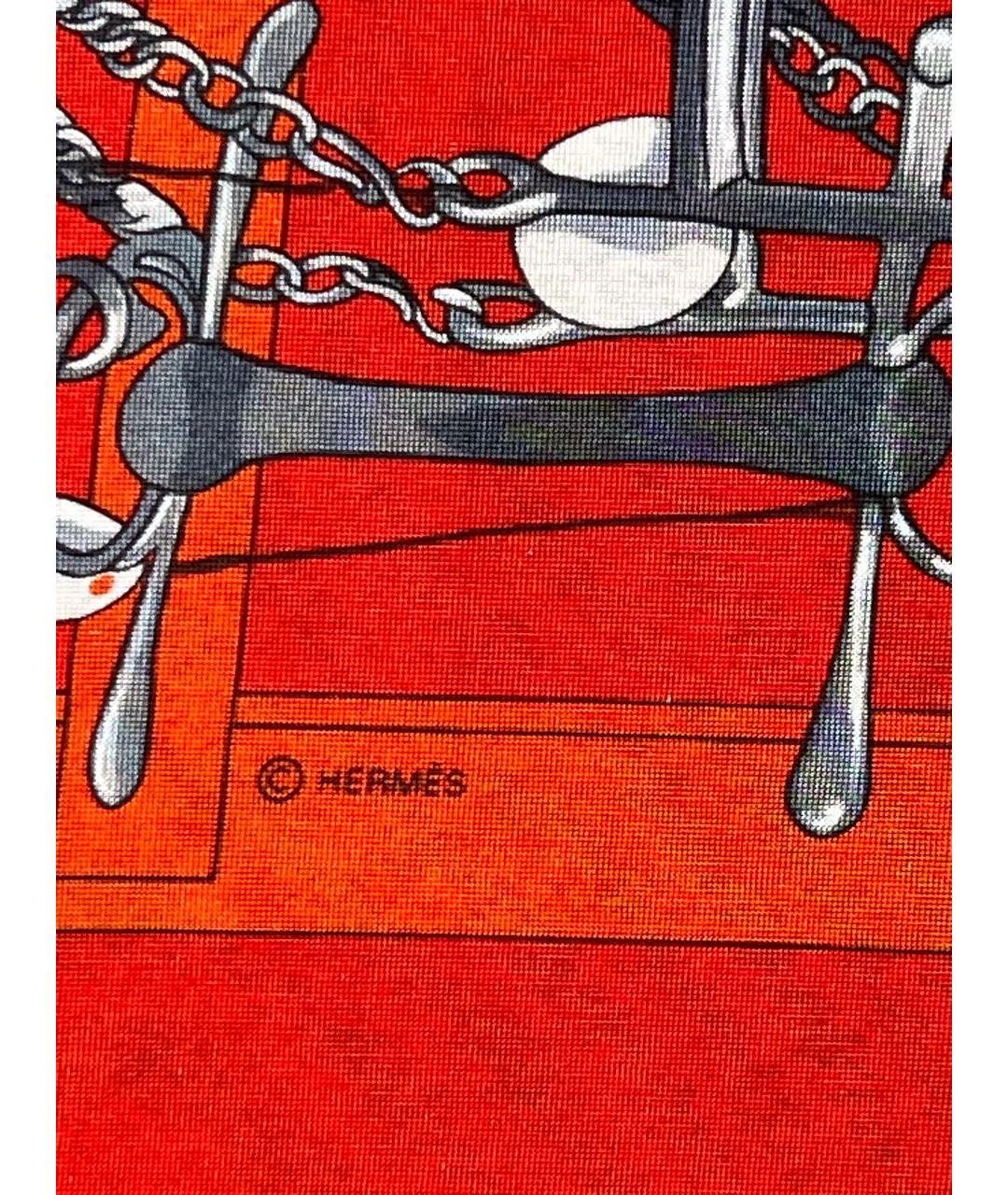 HERMES Красный шелковый платок, фото 2