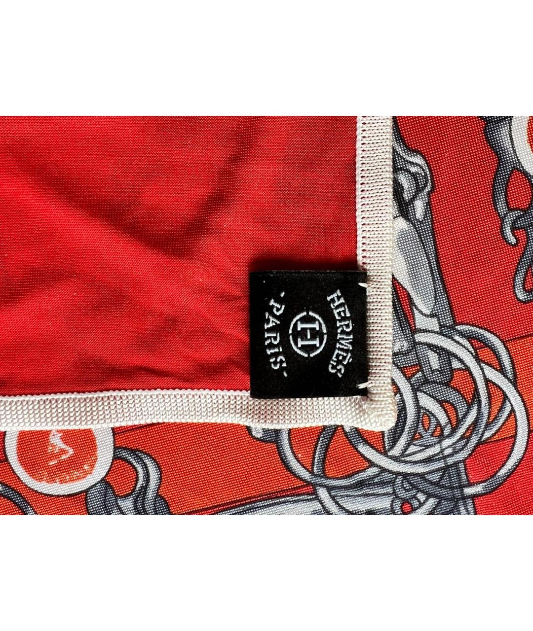 HERMES Красный шелковый платок, фото 3