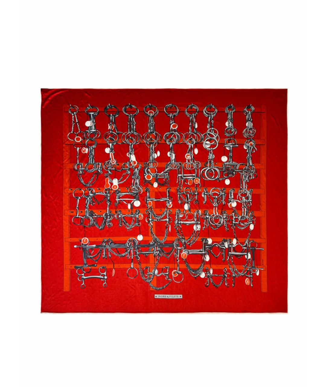 HERMES Красный шелковый платок, фото 1