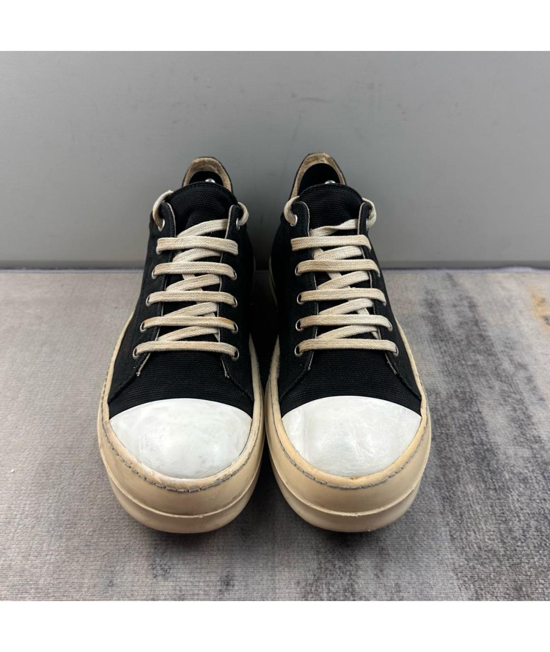 RICK OWENS Черные текстильные низкие кроссовки / кеды, фото 3