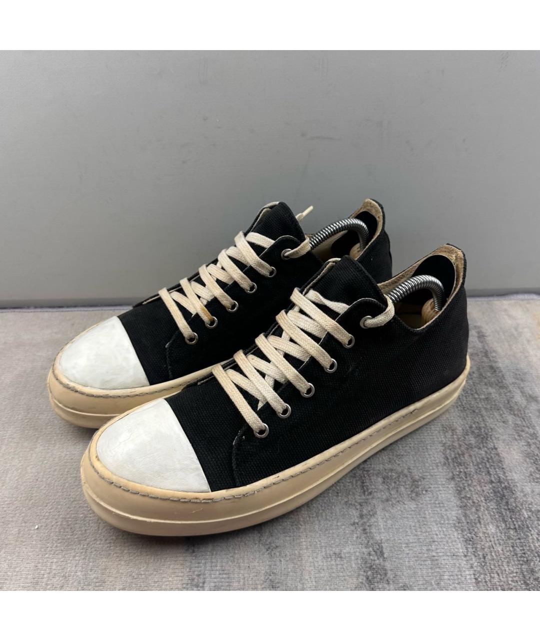 RICK OWENS Черные текстильные низкие кроссовки / кеды, фото 2