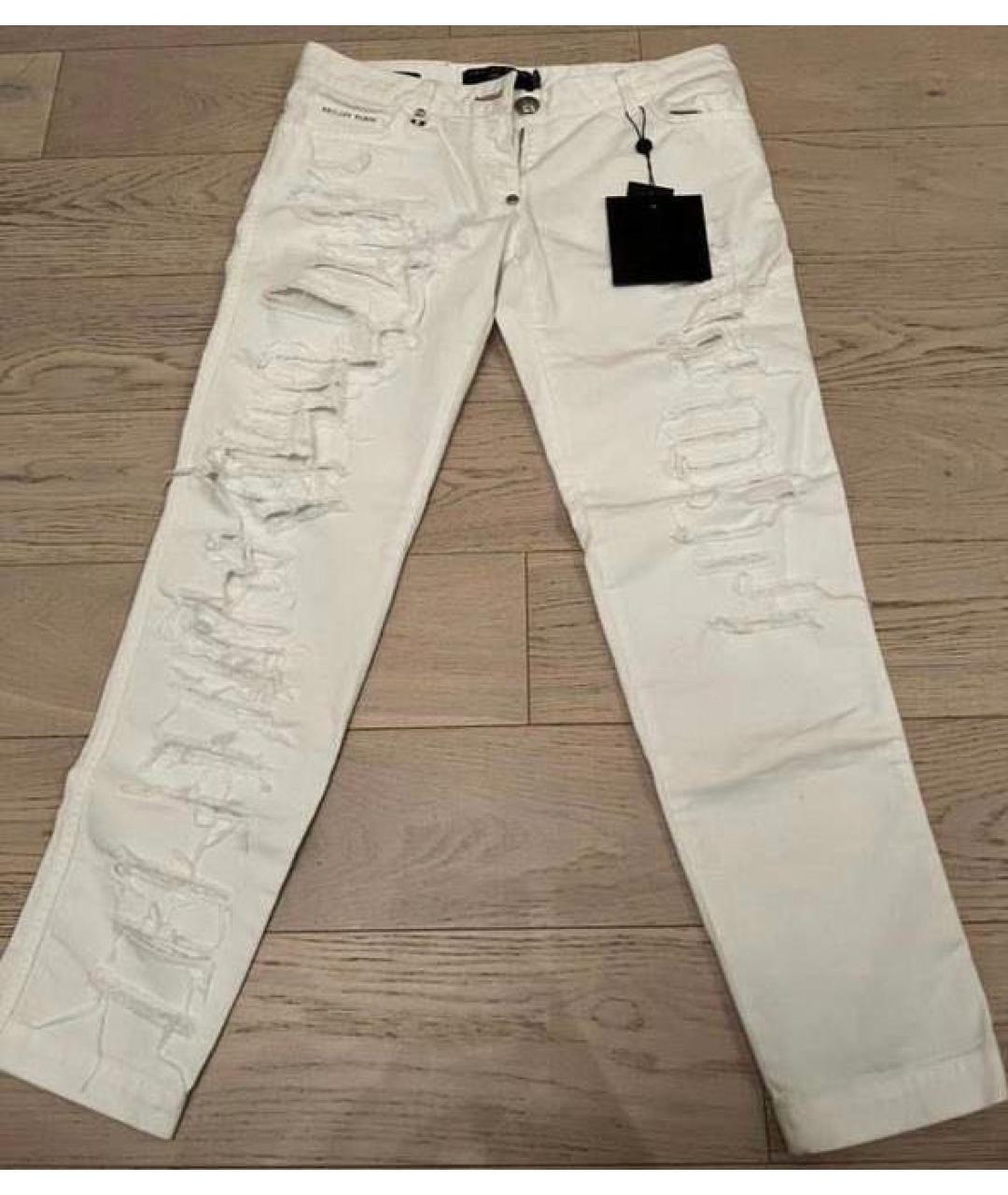 PHILIPP PLEIN Белые хлопковые прямые джинсы, фото 7