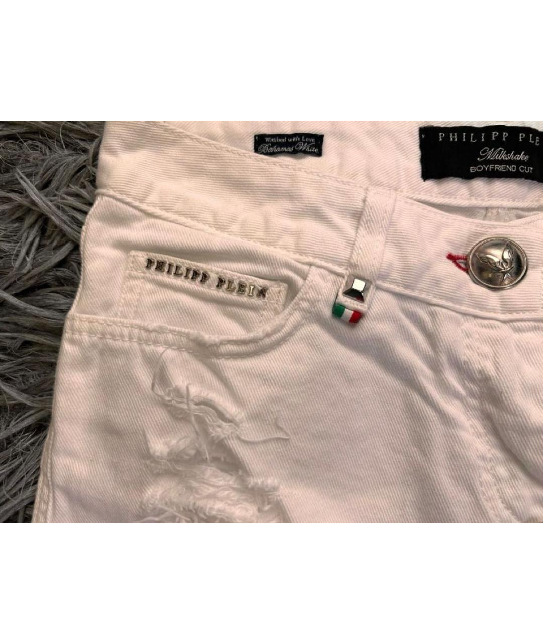 PHILIPP PLEIN Белые хлопковые прямые джинсы, фото 5