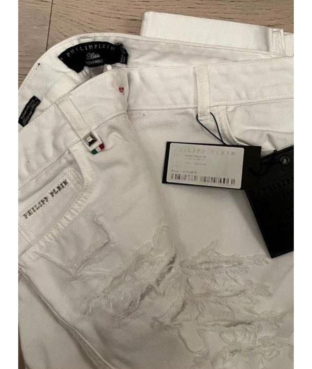 PHILIPP PLEIN Белые хлопковые прямые джинсы, фото 4